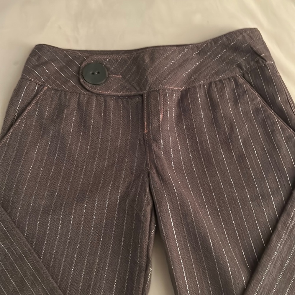 Free People Grey Brown metallic stripe size 6 100% Cotton Pants
